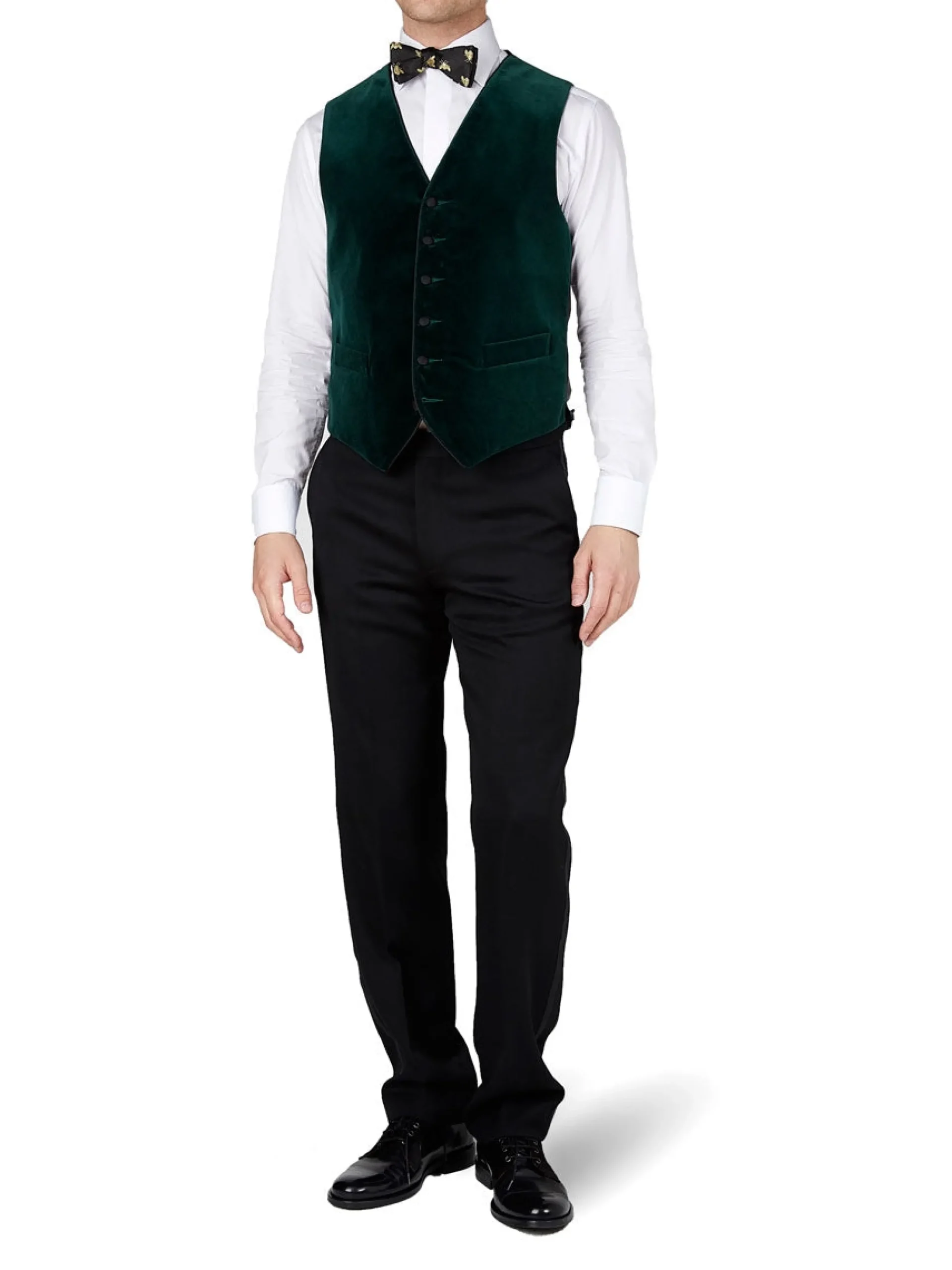 Favourbrook Racing Green Velvet Cotton Single Breasted 6 Button Piped Waistcoat- Waistcoats | Single Breasted Waistcoats