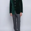 Favourbrook Racing Green Velvet Nehru Jacket Button Cuff- Nehru Jackets | Velvet Jackets