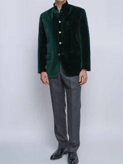 Favourbrook Racing Green Velvet Nehru Jacket Button Cuff- Nehru Jackets | Velvet Jackets