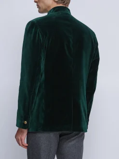 Favourbrook Racing Green Velvet Nehru Jacket Button Cuff- Nehru Jackets | Velvet Jackets
