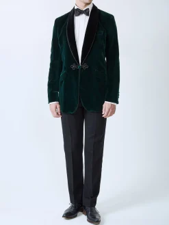 Favourbrook Racing Green Velvet Single Breasted Grosvenor Smoking Jacket- Eveningwear | Velvet Jackets