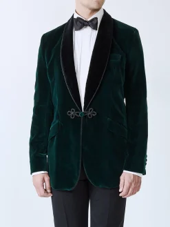 Favourbrook Racing Green Velvet Single Breasted Grosvenor Smoking Jacket- Eveningwear | Velvet Jackets