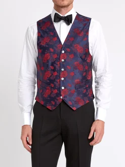 Favourbrook Red Bougainville Silk Single Breasted 6 Button Waistcoat- Waistcoats | Single Breasted Waistcoats