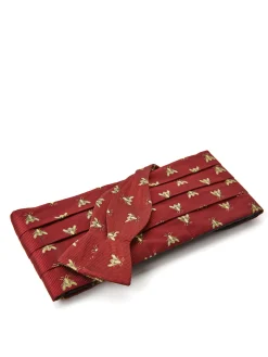 Favourbrook Red Gold Bees Silk Pleated Cummerbund & Bow Tie Set- Bow Ties & Cummerbund Sets