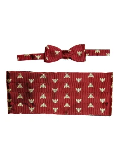 Favourbrook Red Gold Bees Silk Pleated Cummerbund & Bow Tie Set- Bow Ties & Cummerbund Sets