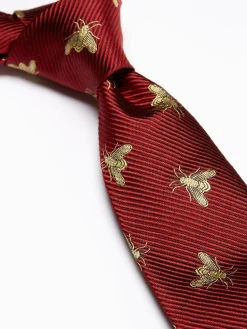 Favourbrook Red Gold Bees Silk Tie- Ties