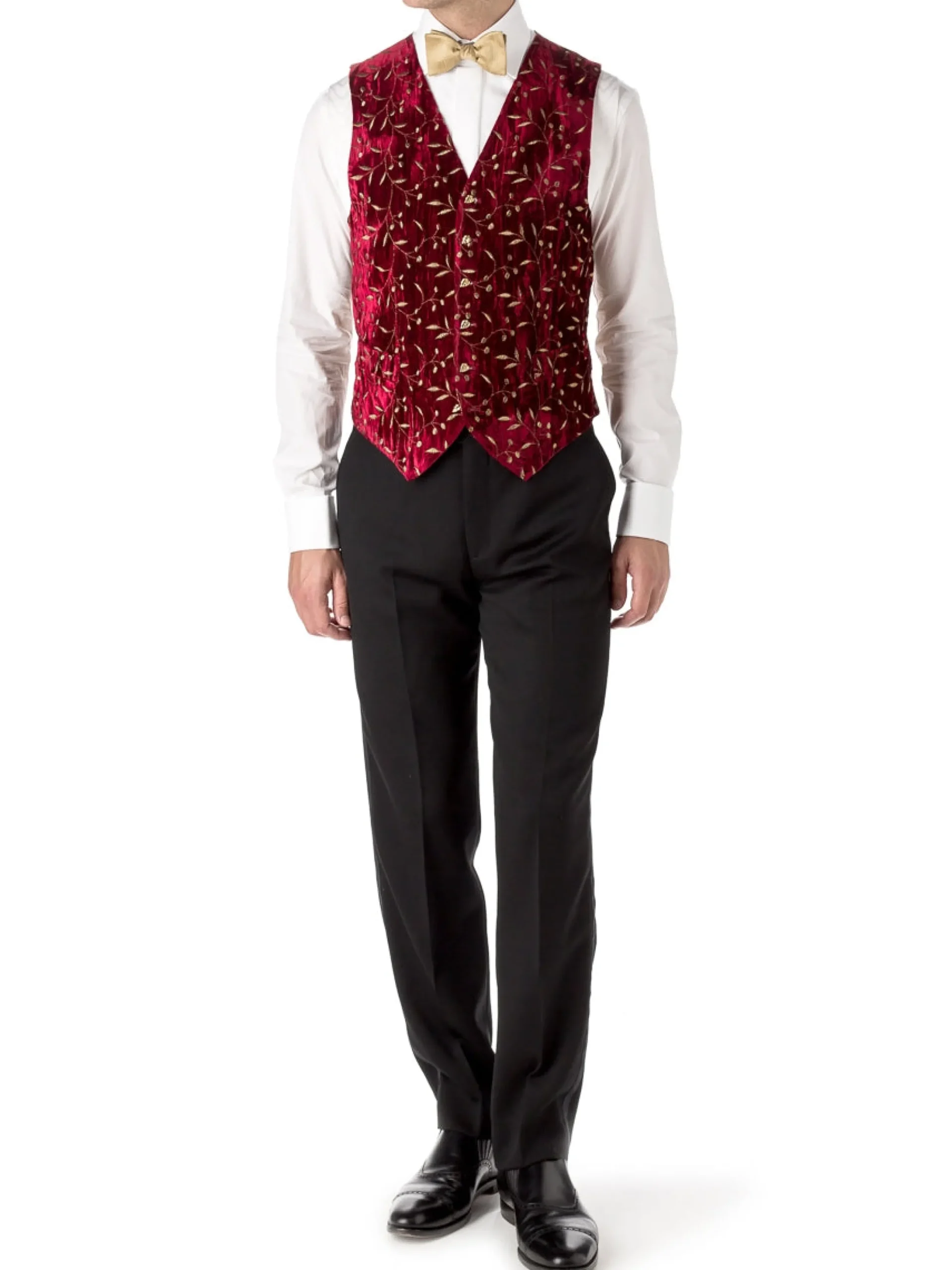 Favourbrook Red Lurex Berries Velvet Single Breasted 6 Button Waistcoat- Waistcoats | Evening Waistcoats