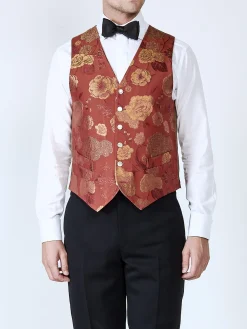 Favourbrook Red Winnington Silk Single Breasted 6 Button Waistcoat- Groomswear | Waistcoats