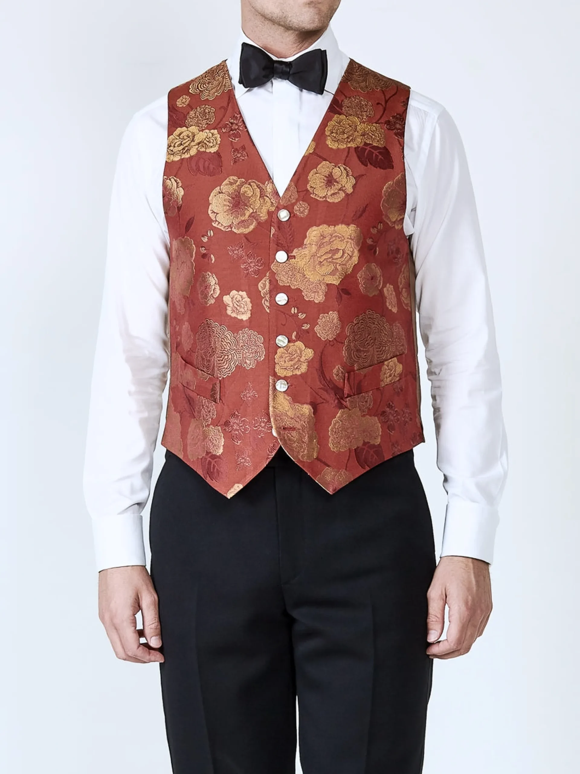 Favourbrook Red Winnington Silk Single Breasted 6 Button Waistcoat- Groomswear | Waistcoats