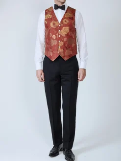 Favourbrook Red Winnington Silk Single Breasted 6 Button Waistcoat- Groomswear | Waistcoats