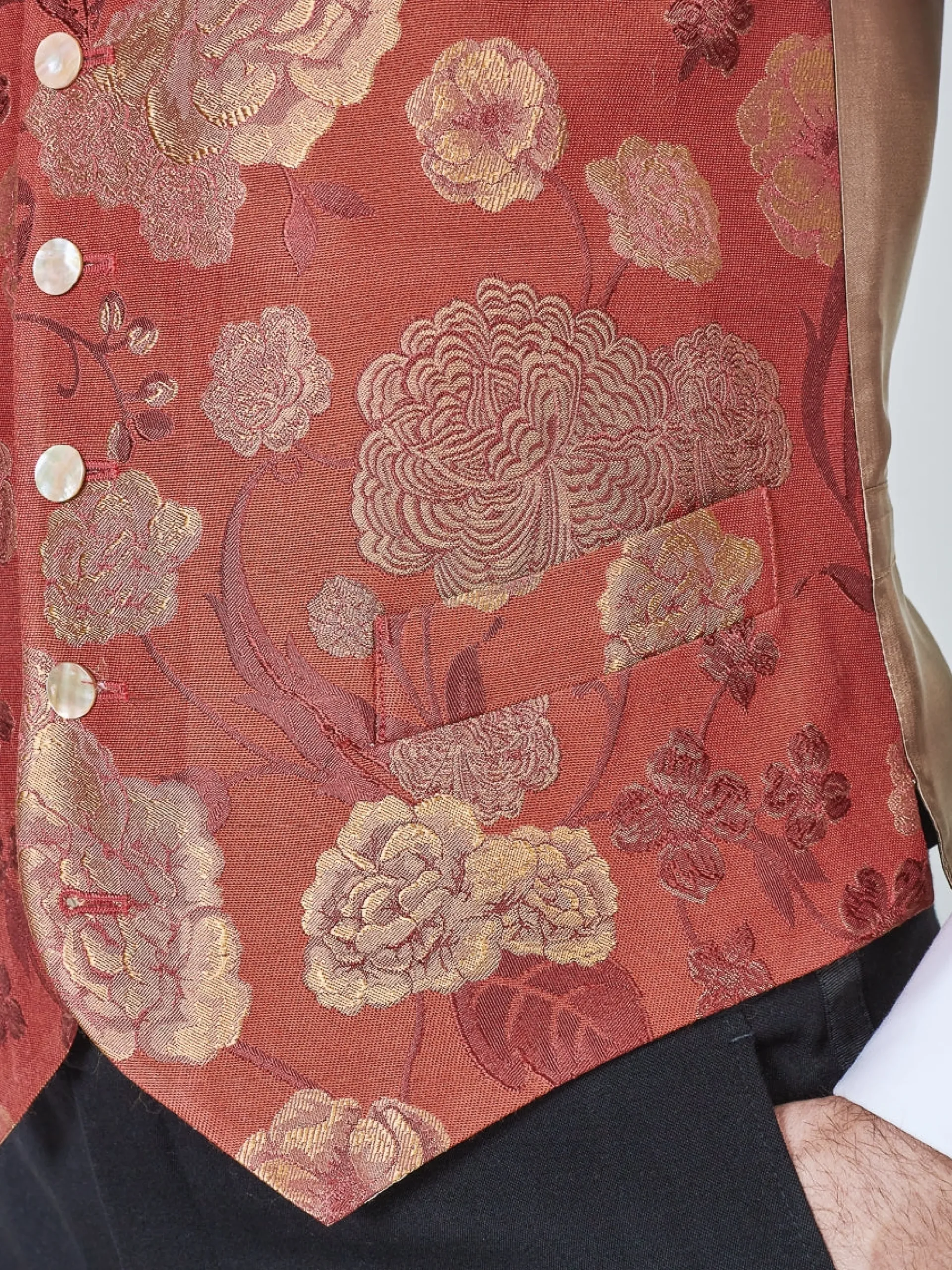 Favourbrook Red Winnington Silk Single Breasted 6 Button Waistcoat- Groomswear | Waistcoats