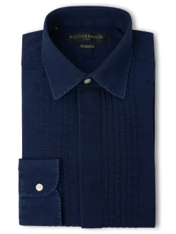Favourbrook Rinse Indigo Rockwell Cotton Pleated Pintuck Dress Shirt- Shirts