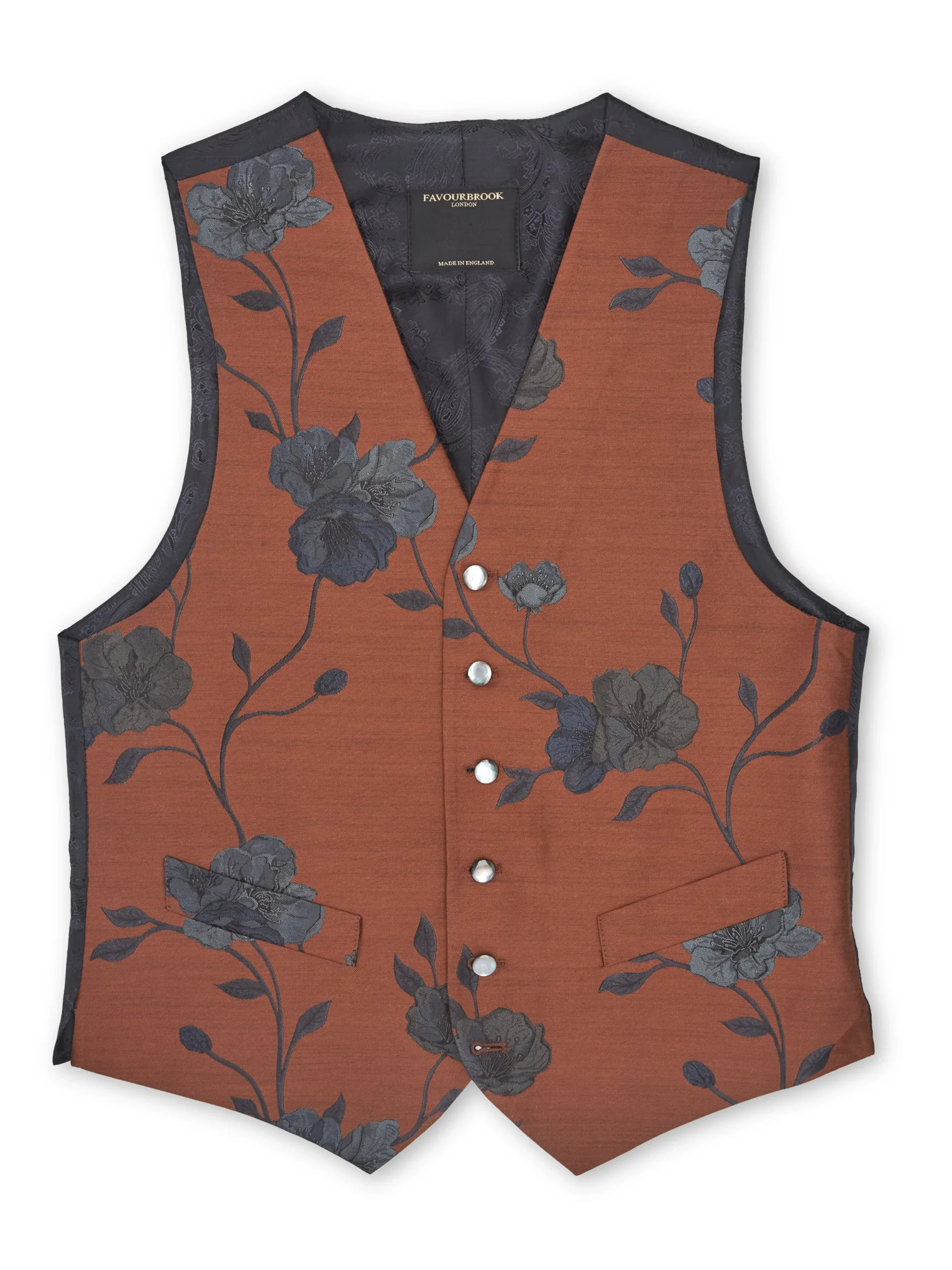 Favourbrook Rust Grantham Single Breasted 6 Button Waistcoat- Waistcoats | Single Breasted Waistcoats