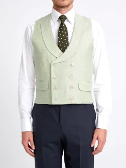 Favourbrook Sage Green Randwick Double Breasted 8 Button Shawl Lapel Piped Waistcoat- Royal Ascot | Wedding Attire