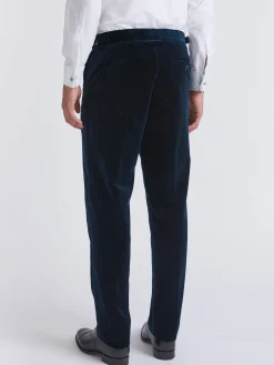 Favourbrook Sapphire Blue Velvet Cotton Flat Front Dress Trousers- Eveningwear | Trousers