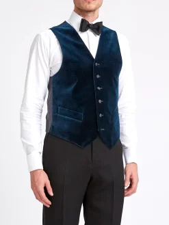 Favourbrook Sapphire Blue Velvet Cotton Single Breasted 6 Button Waistcoat- Waistcoats | Single Breasted Waistcoats