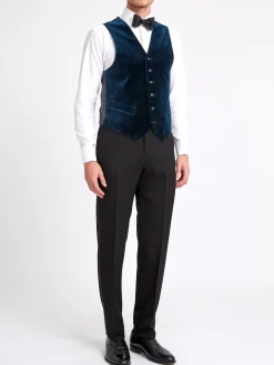 Favourbrook Sapphire Blue Velvet Cotton Single Breasted 6 Button Waistcoat- Waistcoats | Single Breasted Waistcoats