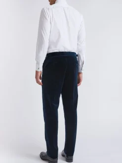 Favourbrook Sapphire Blue Velvet Cotton Flat Front Dress Trousers- Eveningwear | Trousers