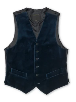 Favourbrook Sapphire Blue Velvet Cotton Single Breasted 6 Button Waistcoat- Waistcoats | Single Breasted Waistcoats