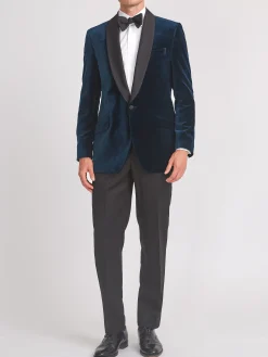 Favourbrook Sapphire Blue Velvet Shawl Lapel Dinner Jacket- Occasionwear | Velvet Jackets