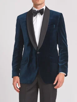 Favourbrook Sapphire Blue Velvet Shawl Lapel Dinner Jacket- Occasionwear | Velvet Jackets
