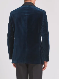 Favourbrook Sapphire Blue Velvet Shawl Lapel Dinner Jacket- Occasionwear | Velvet Jackets