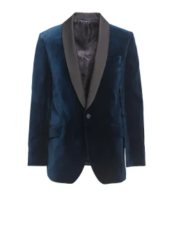 Favourbrook Sapphire Blue Velvet Shawl Lapel Dinner Jacket- Occasionwear | Velvet Jackets