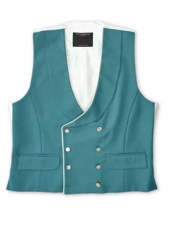 Favourbrook Sea Green Wool Double Breasted 8 Button Shawl Lapel Piped Waistcoat- Waistcoats | Shawl Lapel Waistcoats