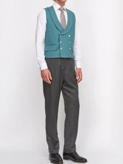 Favourbrook Sea Green Wool Double Breasted 8 Button Shawl Lapel Waistcoat- Waistcoats | Shawl Lapel Waistcoats
