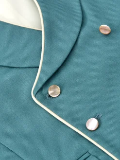 Favourbrook Sea Green Wool Double Breasted 8 Button Shawl Lapel Piped Waistcoat- Waistcoats | Shawl Lapel Waistcoats