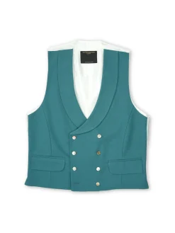 Favourbrook Sea Green Wool Double Breasted 8 Button Shawl Lapel Waistcoat- Waistcoats | Shawl Lapel Waistcoats