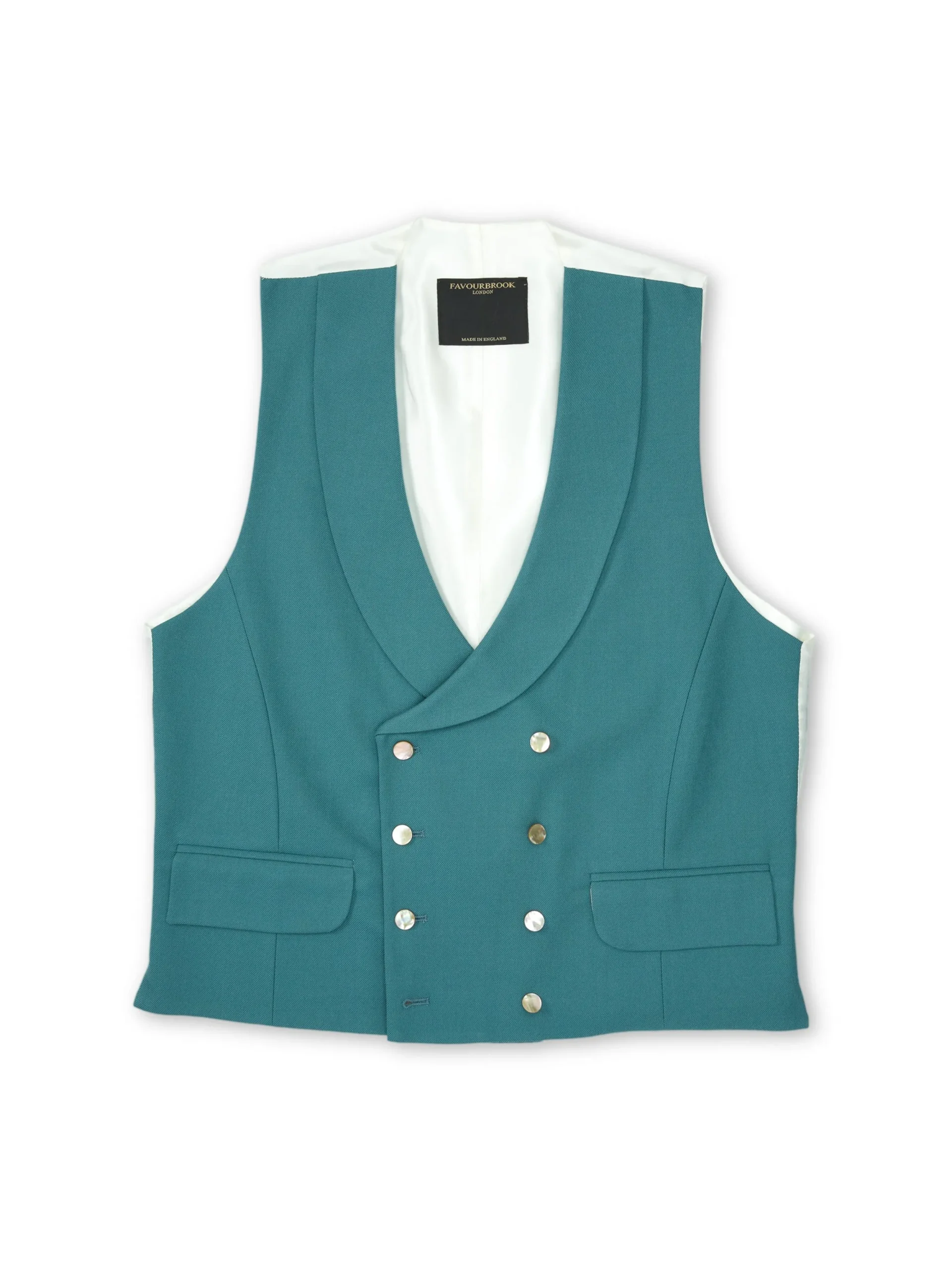 Favourbrook Sea Green Wool Double Breasted 8 Button Shawl Lapel Waistcoat- Waistcoats | Shawl Lapel Waistcoats
