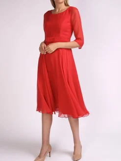 Favourbrook Serena Longer Circle Dress Ruby Plain Georgette-Women Raceday | Mother Of The Bride