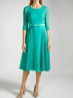 Favourbrook Serena Longer Circle Dress Aqua Green Plain Silk Georgette-Women Raceday | Mother Of The Bride