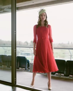 Favourbrook Serena Longer Circle Dress Ruby Plain Georgette-Women Raceday | Mother Of The Bride
