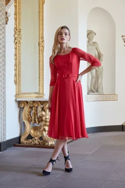 Favourbrook Serena Longer Circle Dress Ruby Plain Georgette-Women Raceday | Mother Of The Bride