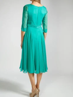 Favourbrook Serena Longer Circle Dress Aqua Green Plain Silk Georgette-Women Raceday | Mother Of The Bride