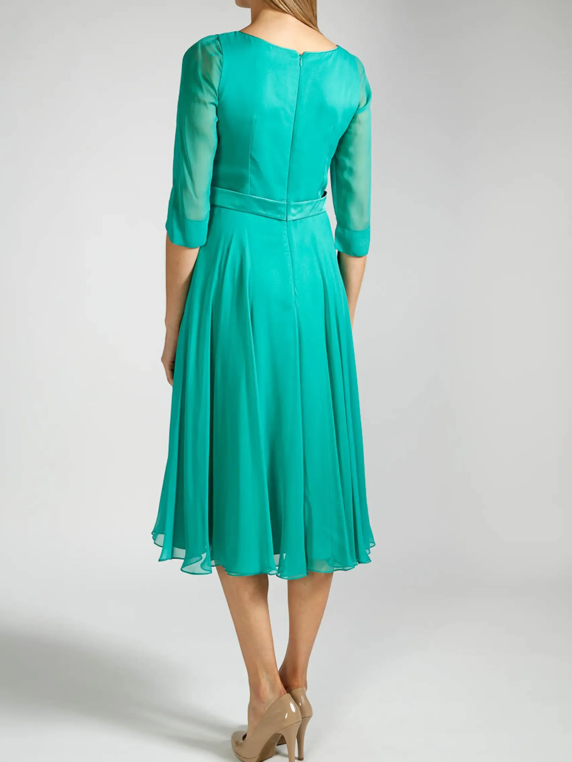 Favourbrook Serena Longer Circle Dress Aqua Green Plain Silk Georgette-Women Raceday | Mother Of The Bride