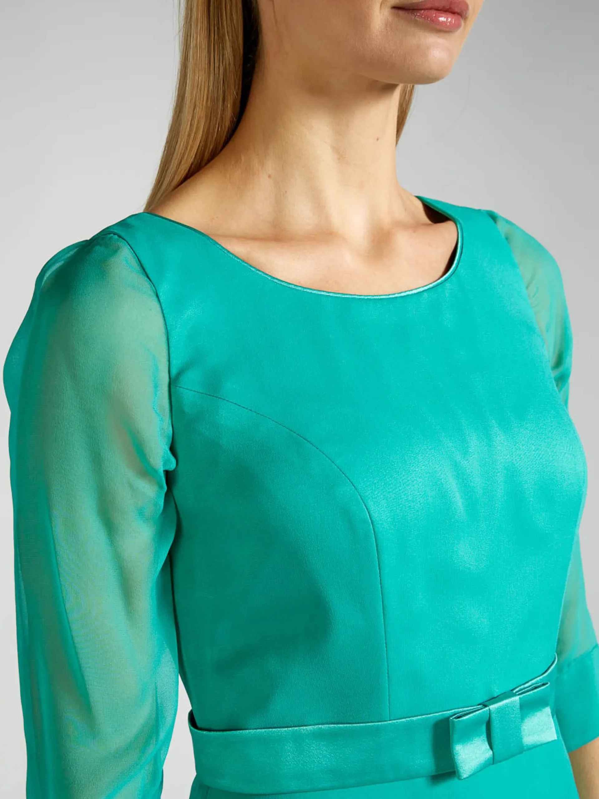 Favourbrook Serena Longer Circle Dress Aqua Green Plain Silk Georgette-Women Raceday | Mother Of The Bride