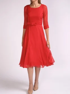 Favourbrook Serena Longer Circle Dress Ruby Plain Georgette-Women Raceday | Mother Of The Bride