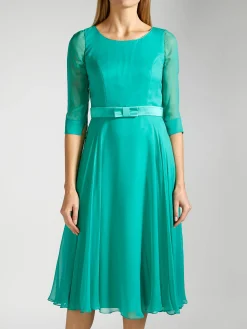 Favourbrook Serena Longer Circle Dress Aqua Green Plain Silk Georgette-Women Raceday | Mother Of The Bride