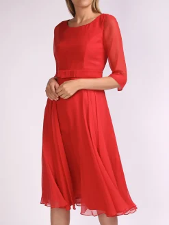 Favourbrook Serena Longer Circle Dress Ruby Plain Georgette-Women Raceday | Mother Of The Bride
