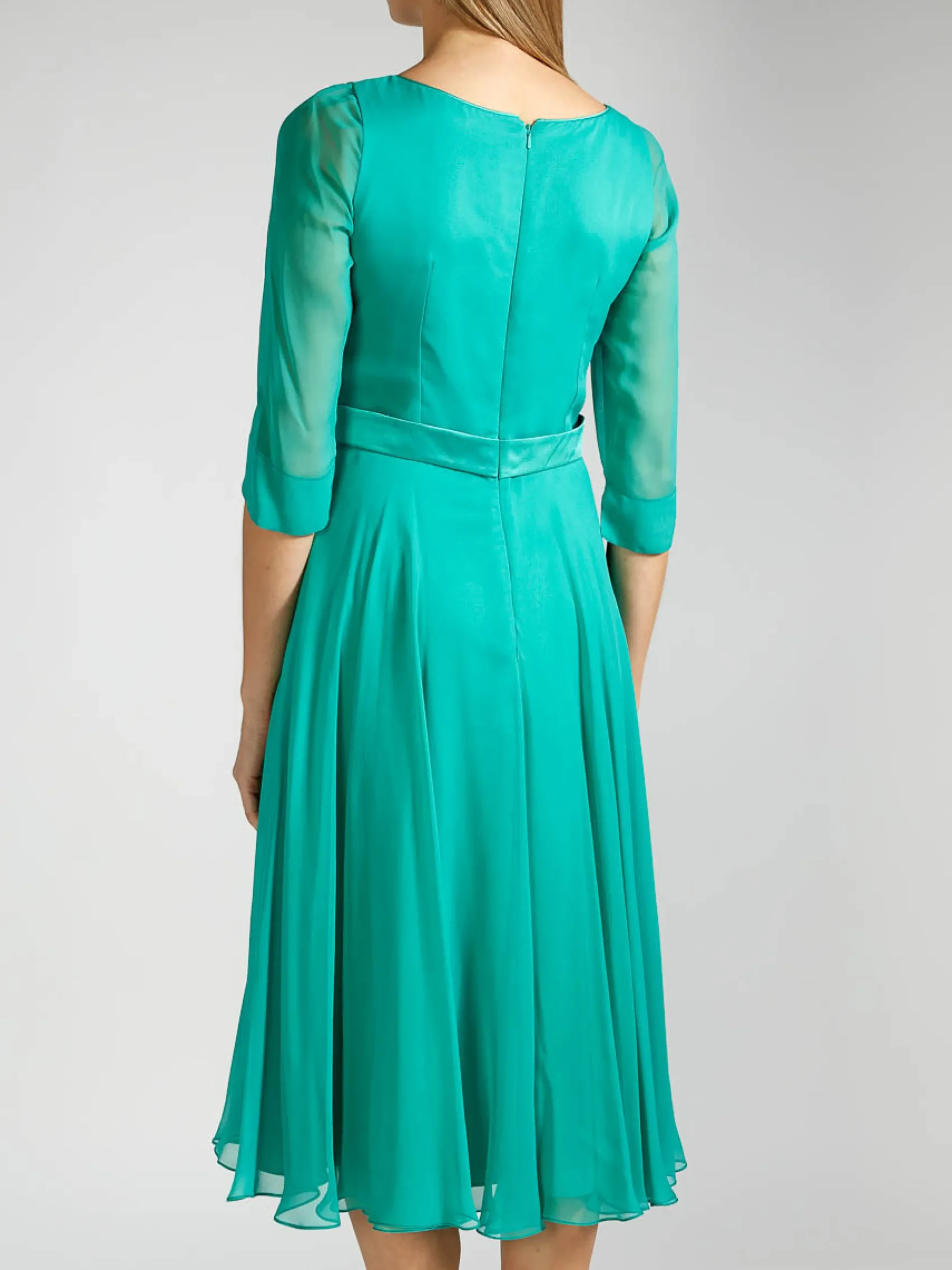 Favourbrook Serena Longer Circle Dress Aqua Green Plain Silk Georgette-Women Raceday | Mother Of The Bride