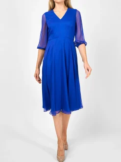 Favourbrook Serena V- Neck Longer Circle Dress French Navy Silk Georgette-Women Mother Of The Bride | Dresses