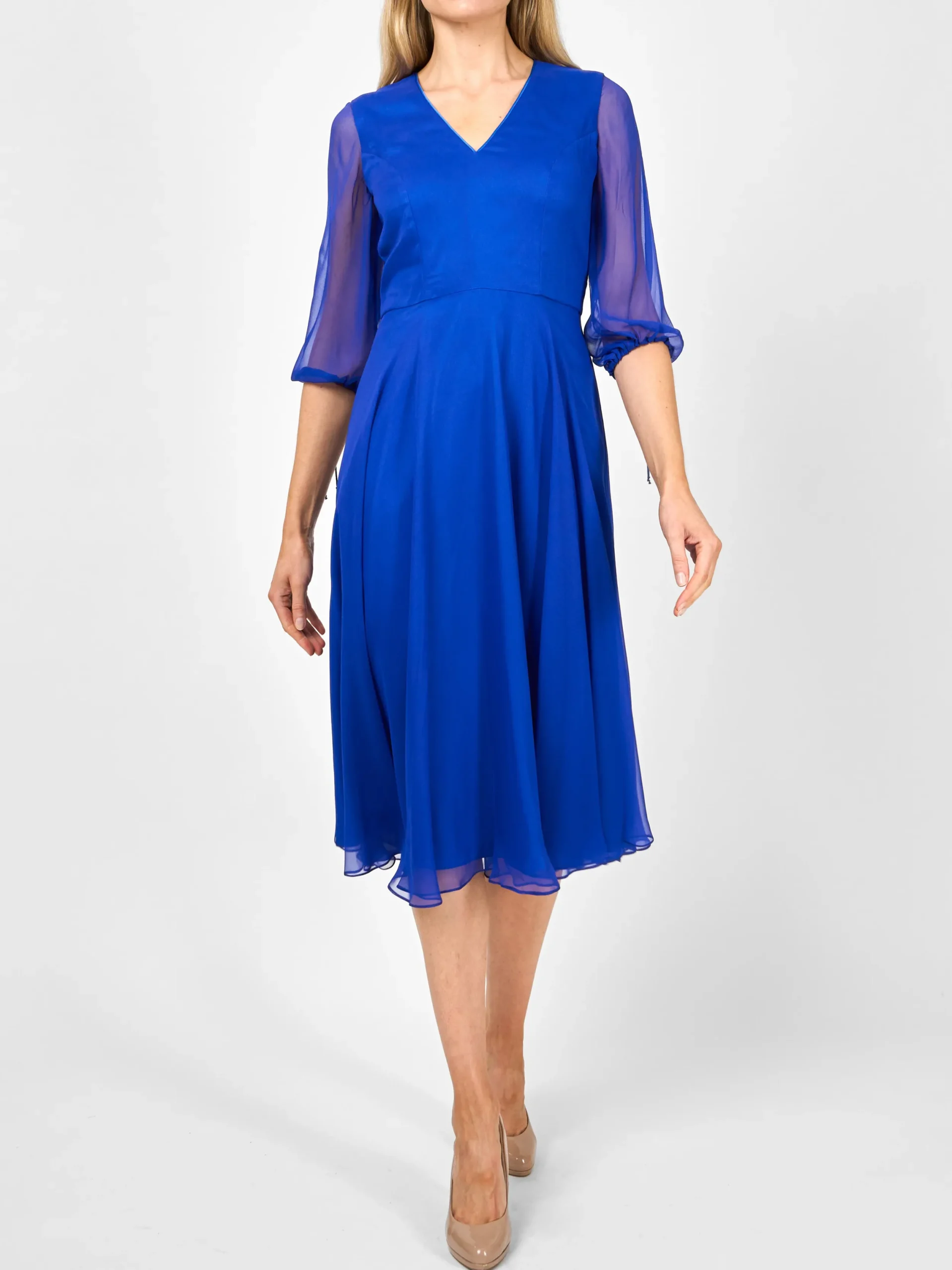 Favourbrook Serena V- Neck Longer Circle Dress French Navy Silk Georgette-Women Mother Of The Bride | Dresses