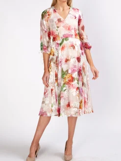 Favourbrook Serena V- Neck Longer Circle Dress Rosa Silk Devore Chiffon-Women Dresses