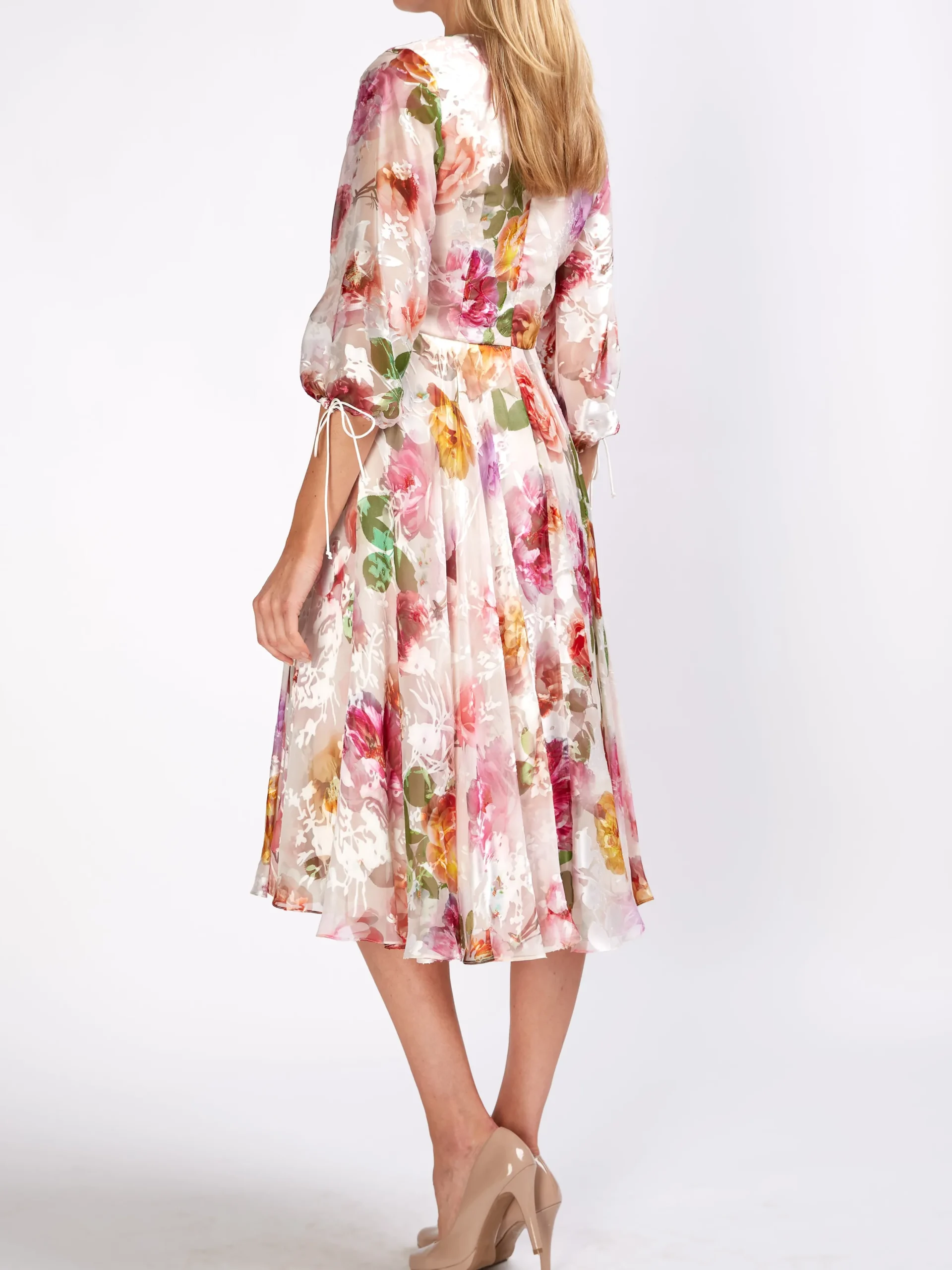 Favourbrook Serena V- Neck Longer Circle Dress Rosa Silk Devore Chiffon-Women Dresses