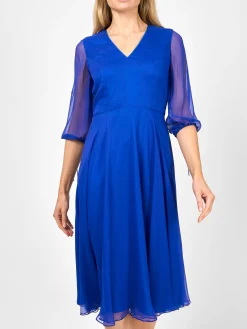 Favourbrook Serena V- Neck Longer Circle Dress French Navy Silk Georgette-Women Mother Of The Bride | Dresses