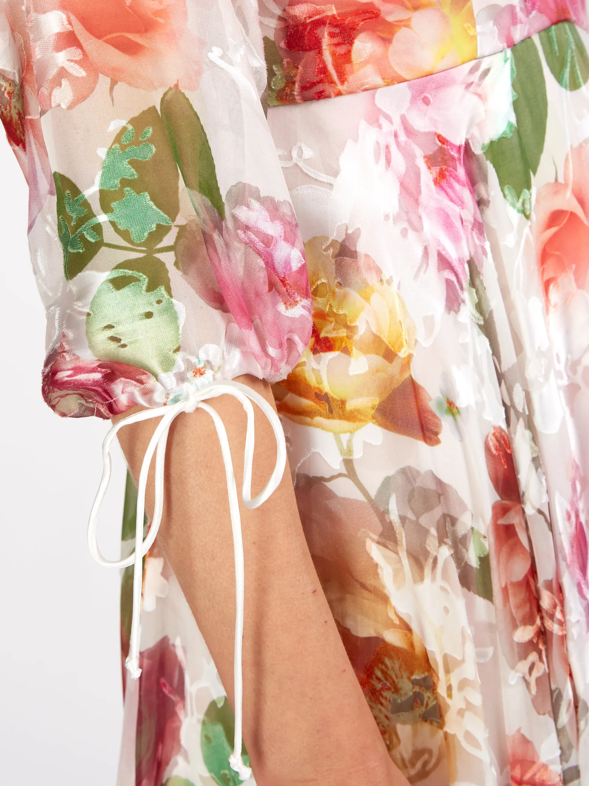Favourbrook Serena V- Neck Longer Circle Dress Rosa Silk Devore Chiffon-Women Dresses