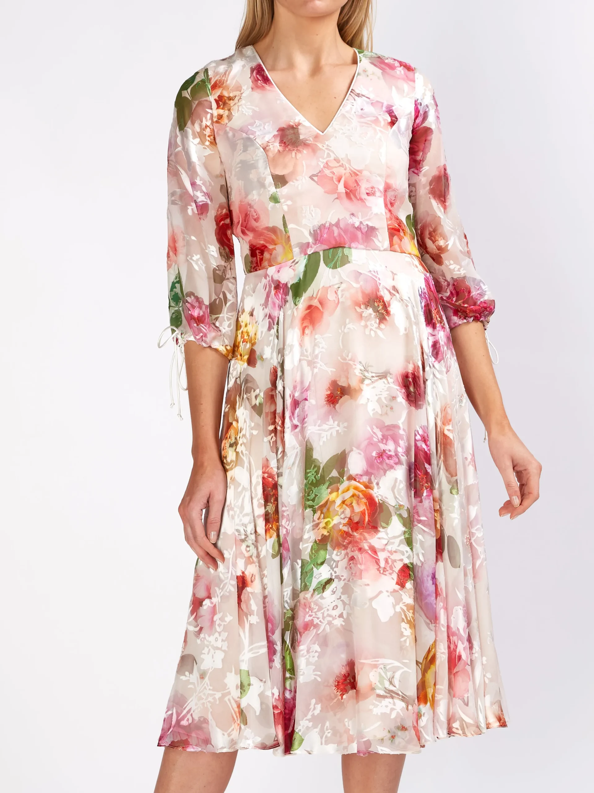 Favourbrook Serena V- Neck Longer Circle Dress Rosa Silk Devore Chiffon-Women Dresses